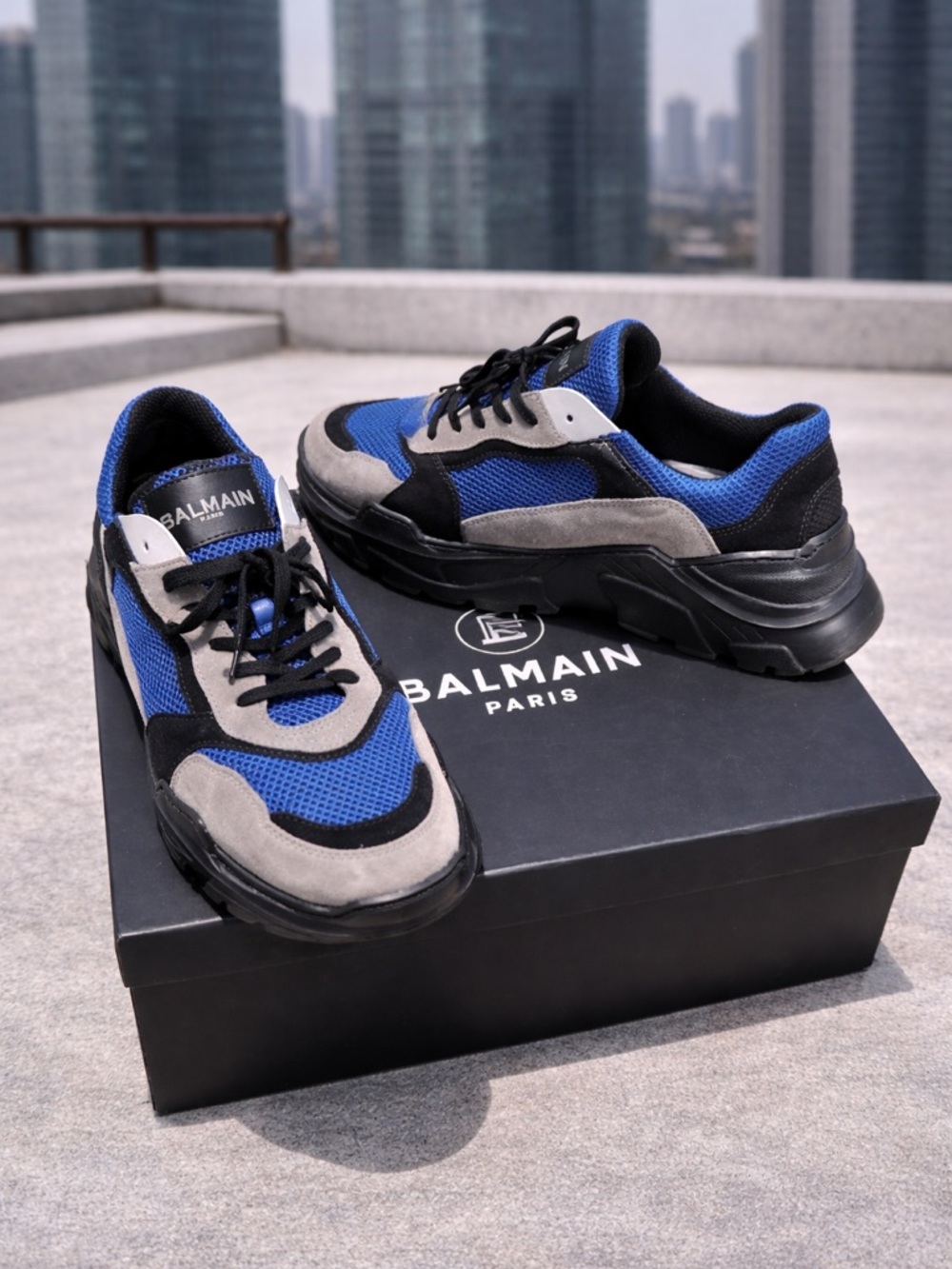 Balmain Jace Sneakers Blue/Gray Size 12 EU45 – Worn Once, Box Included